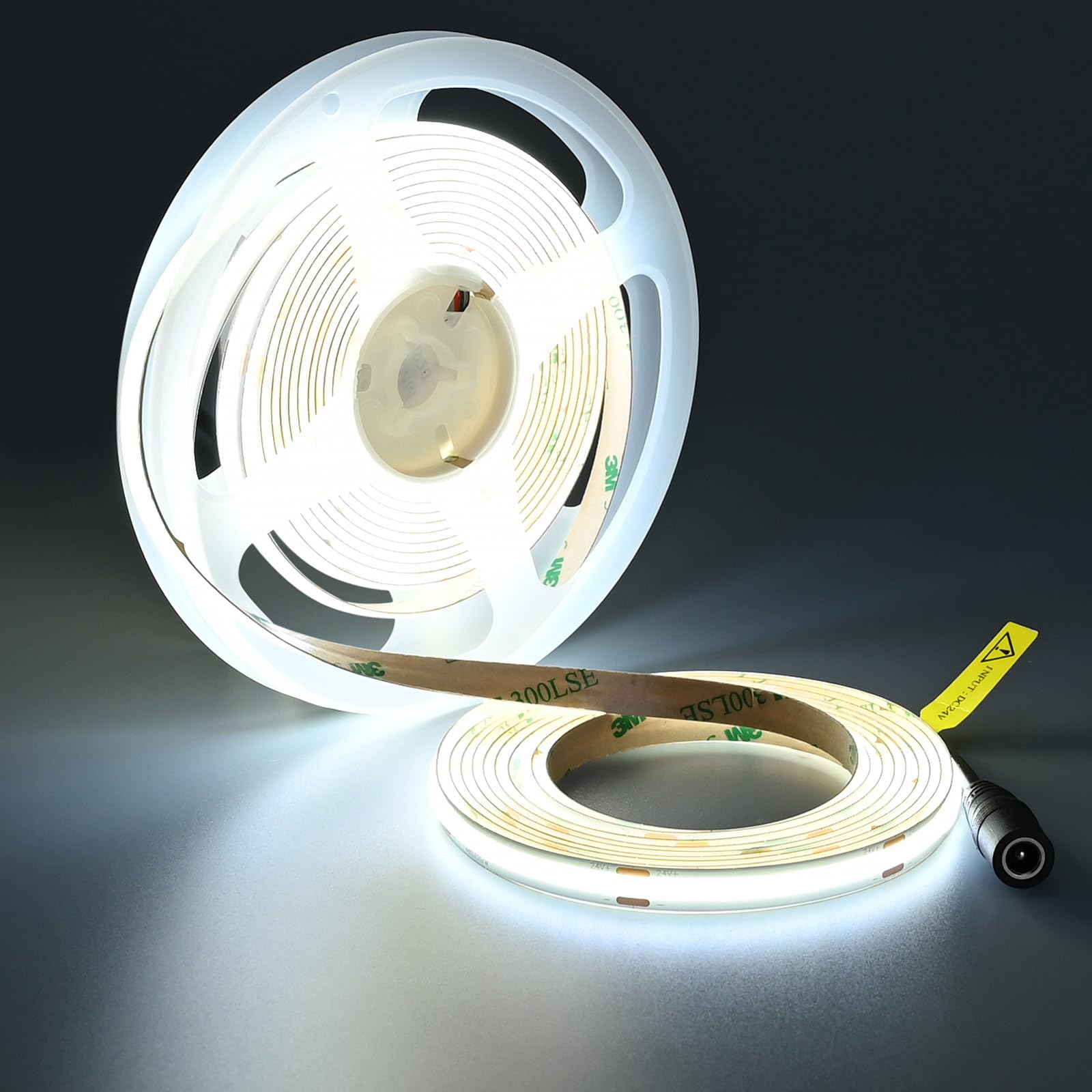 TOPAI 24V COB LED Strip Light 5M Dotless 6000K Cool White, 1200LM/M (11W/M) Super Bright,RA CRI>92, 480LED/M High Density Cuttable Self Adhesive for Kitchen, Cabinetry, Home DIY Lighting