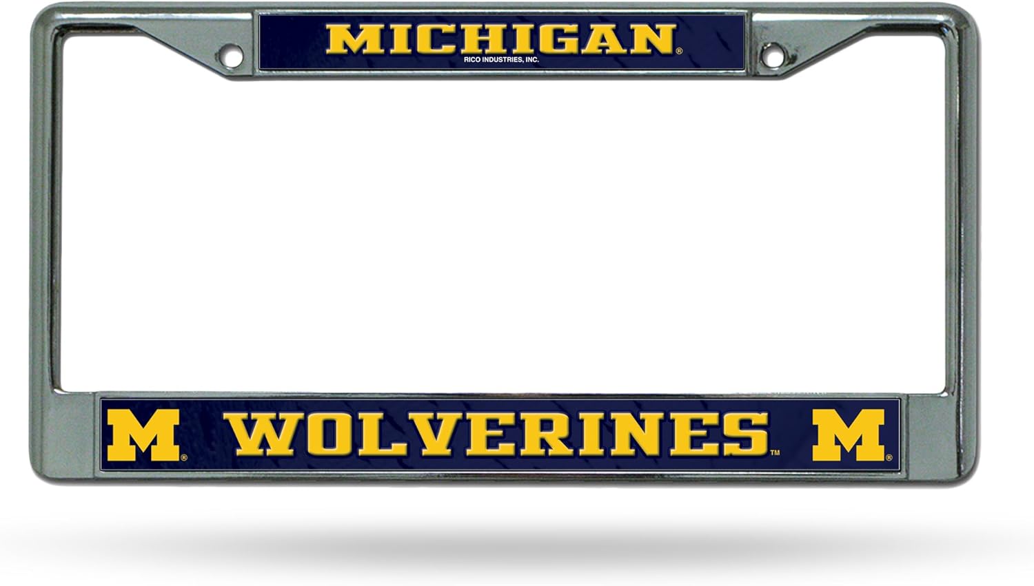 Rico Industries NCAA Michigan Wolverines 12" x 6" Silver Chrome Frame W' Decal Insert Car/Truck/SUV Auto Accessory
