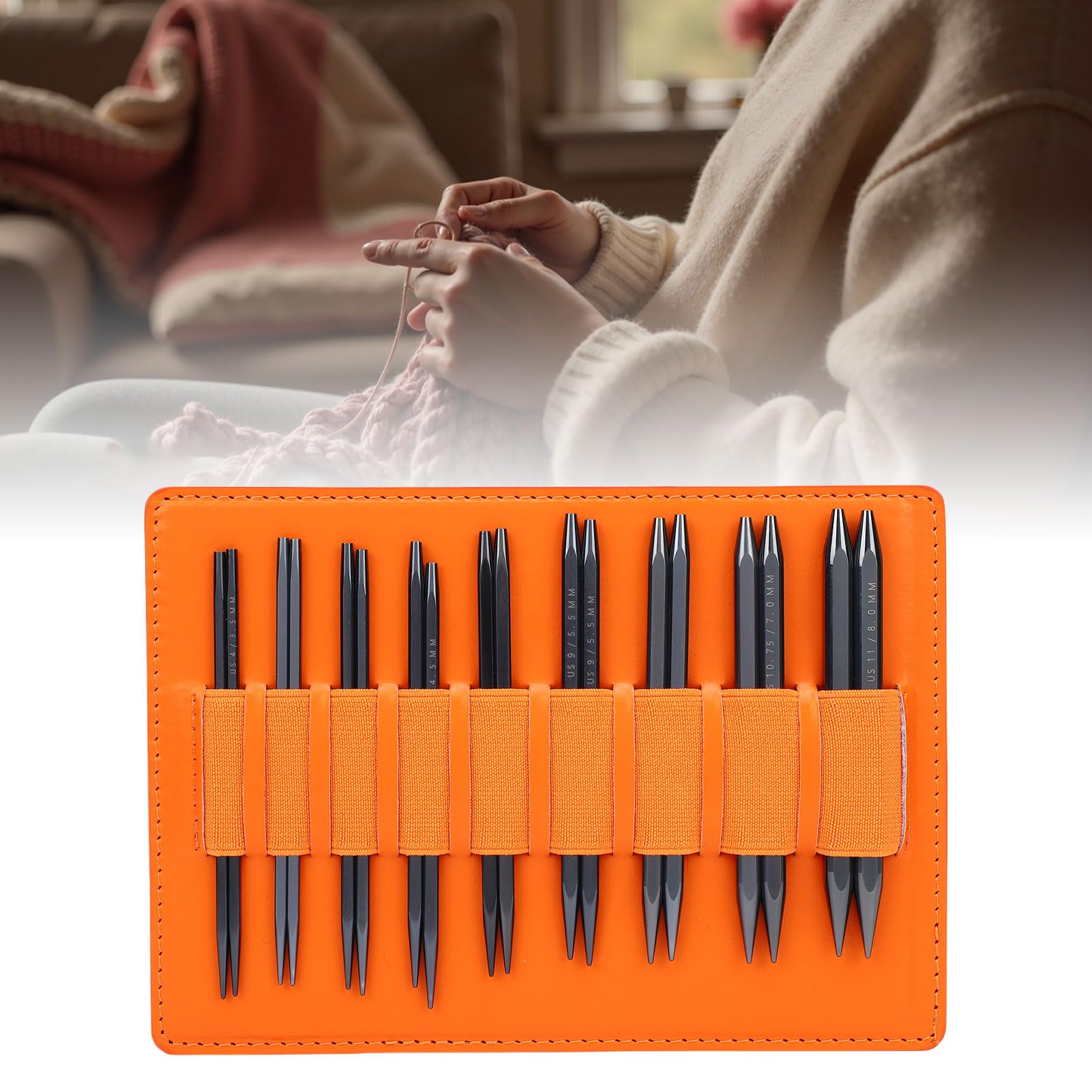 Rundstricknadel-Set, 9 Größen, langes, austauschbares Rundstricknadel-Set aus Aluminium mit Etui und Zubehör, 13 cm, 3,5 mm–8,0 mm Kit