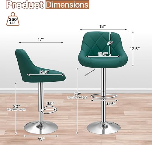 Miniatura 3 de Magshion Taburetes de bar de piel sintética ajustables con respaldo giratorio de 360 grados, reposapiés, taburete de bar juego de 4 (estilo 02-verde