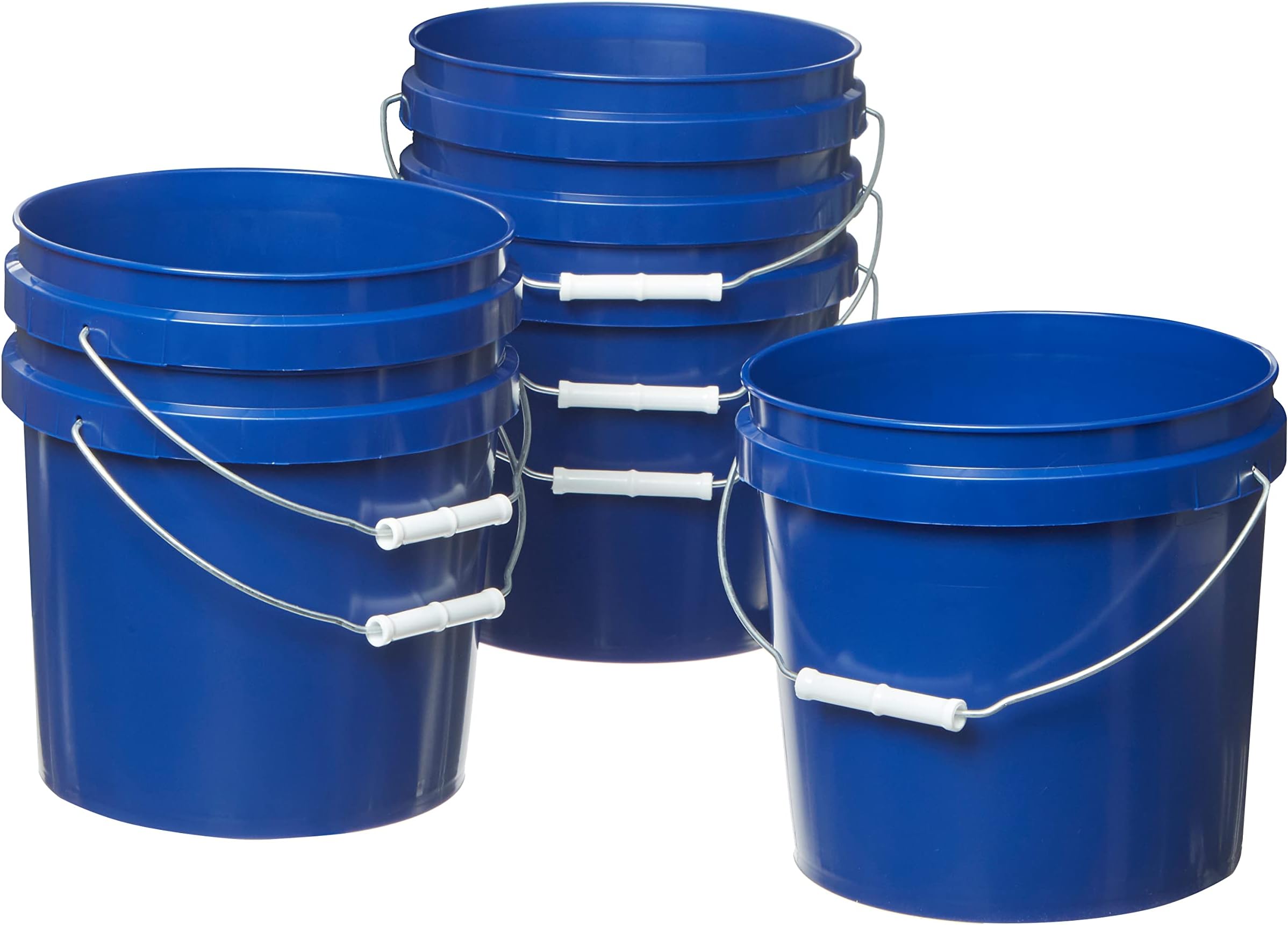 Consolidated Plastics 2 Gallon Food Grade Buckets, BPA Free Container Storage, Durable HDPE Pails, Made in USA (6 Pack, Blue) - NO LIDS