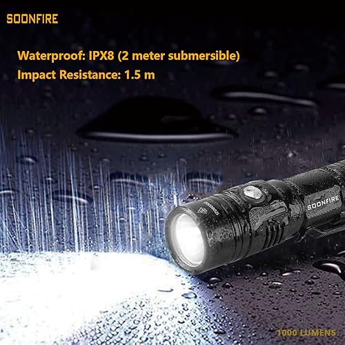 Miniatura 6 de Linterna LED blanca de 1000 lúmenes, E USB recargable impermeable compacta EDC Linternas de aplicación de la ley (amortiguación, uso de emergencia y