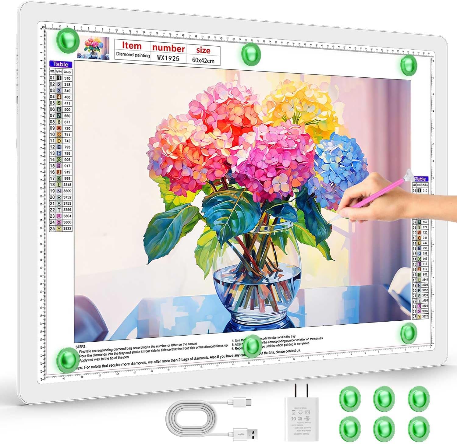 Zocelight Rechargeable A2 Light Pad 25.2" x 18.4",Magnetic Light Board for Diamond Painting,Physical Buttons,US Adapter,3 Colors,Stepless Dimming Light Box for Tracing, Light Table Sketching(White) White A2(No Stand)