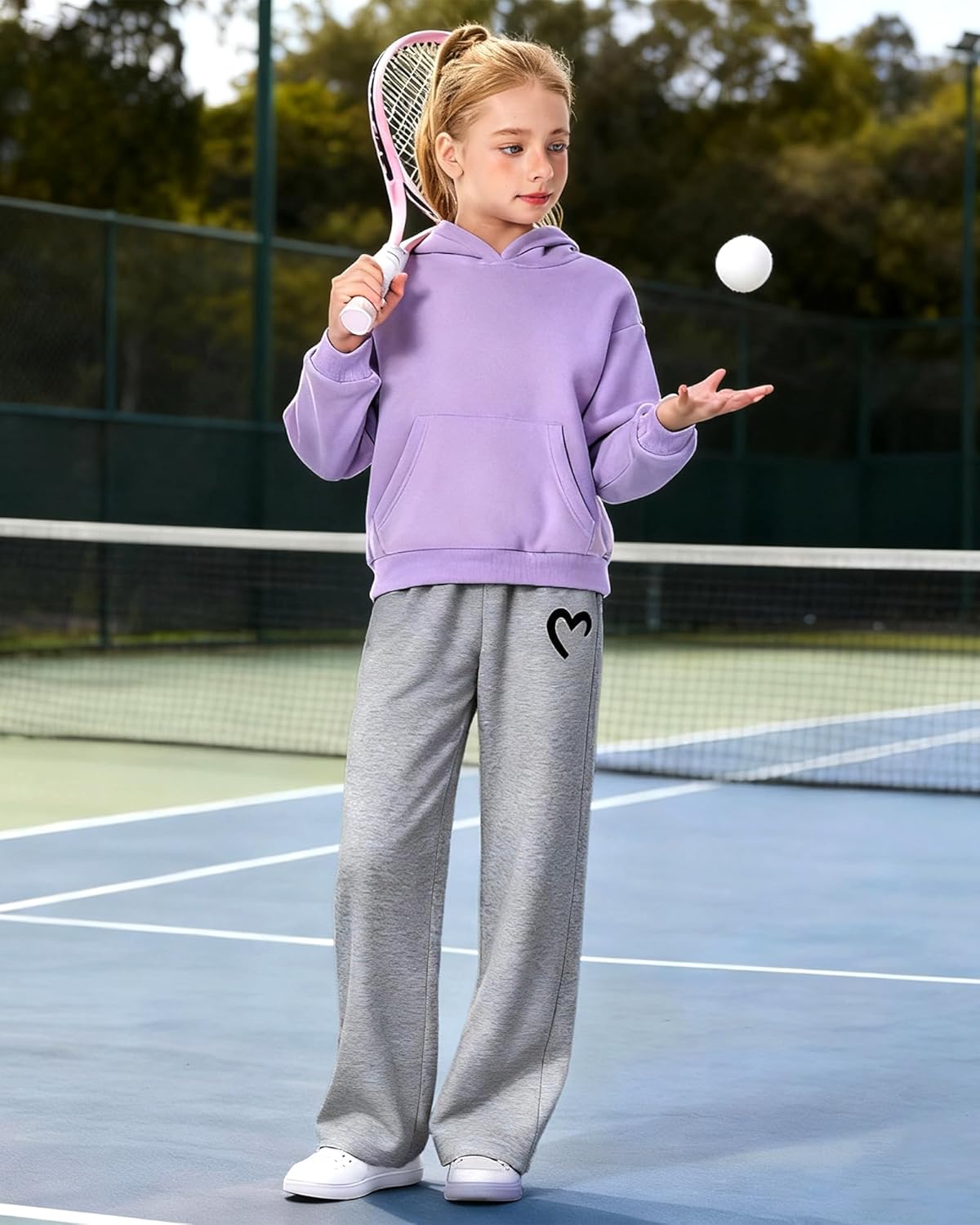 Girls Wide Leg Sweatpants Drawstring High Waist Baggy Track Pants Cute Print Sweatpants with Pockets for Teen 5-14Y - Image 7