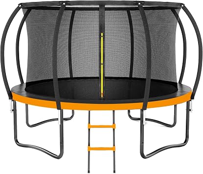 Kiivakii Trampoline 10FT 12FT 14FT 16 FT, Outdoor Trampolines for Kids and Adults, Recreational Trampolines with Curved Poles & Enclosure, ASTM Approval Round Trampoline for Backyard