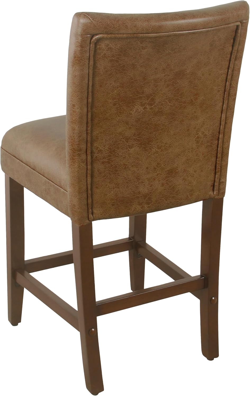 HomePop 24-Inch Counter Height Upholstered Bar Stool, Set of 1, Cognac Brown Faux Leather Seat with Back, Solid Wood Legs, Classic Kitchen Island Counter Height Stool