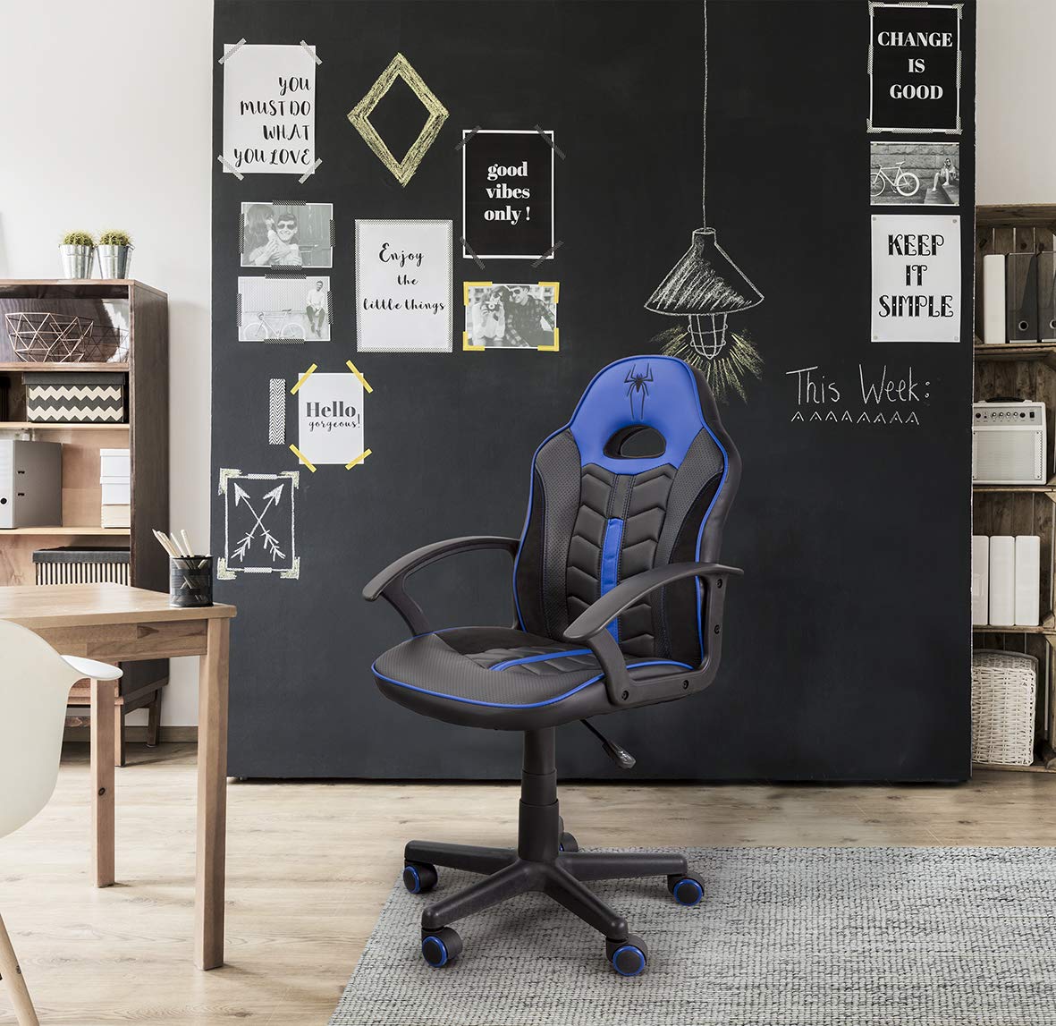 Home Heavenly®- Silla Gaming Win, Silla giratoria para niños, niñas, sillón Gamer con Ruedas ergonómico diseño Moderno, para Estudio, habitación Juvenil Escritorio, en tamaño pequeño (Azul)