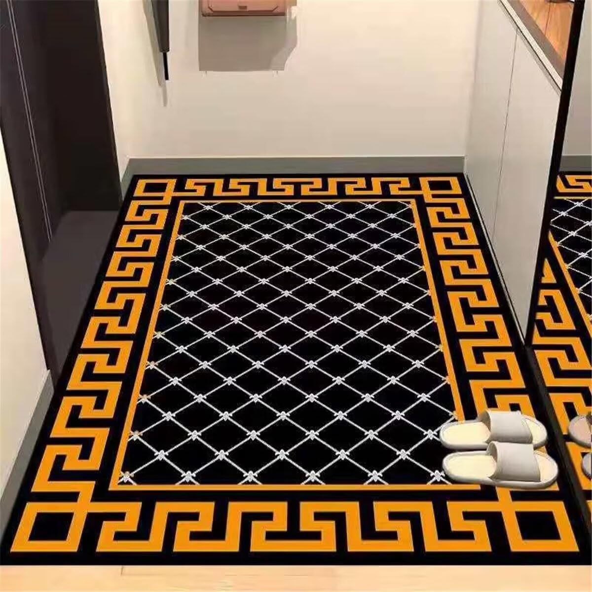 Tapis de salon résistant à l'usure avec bordure jaune design géométrique 100x200