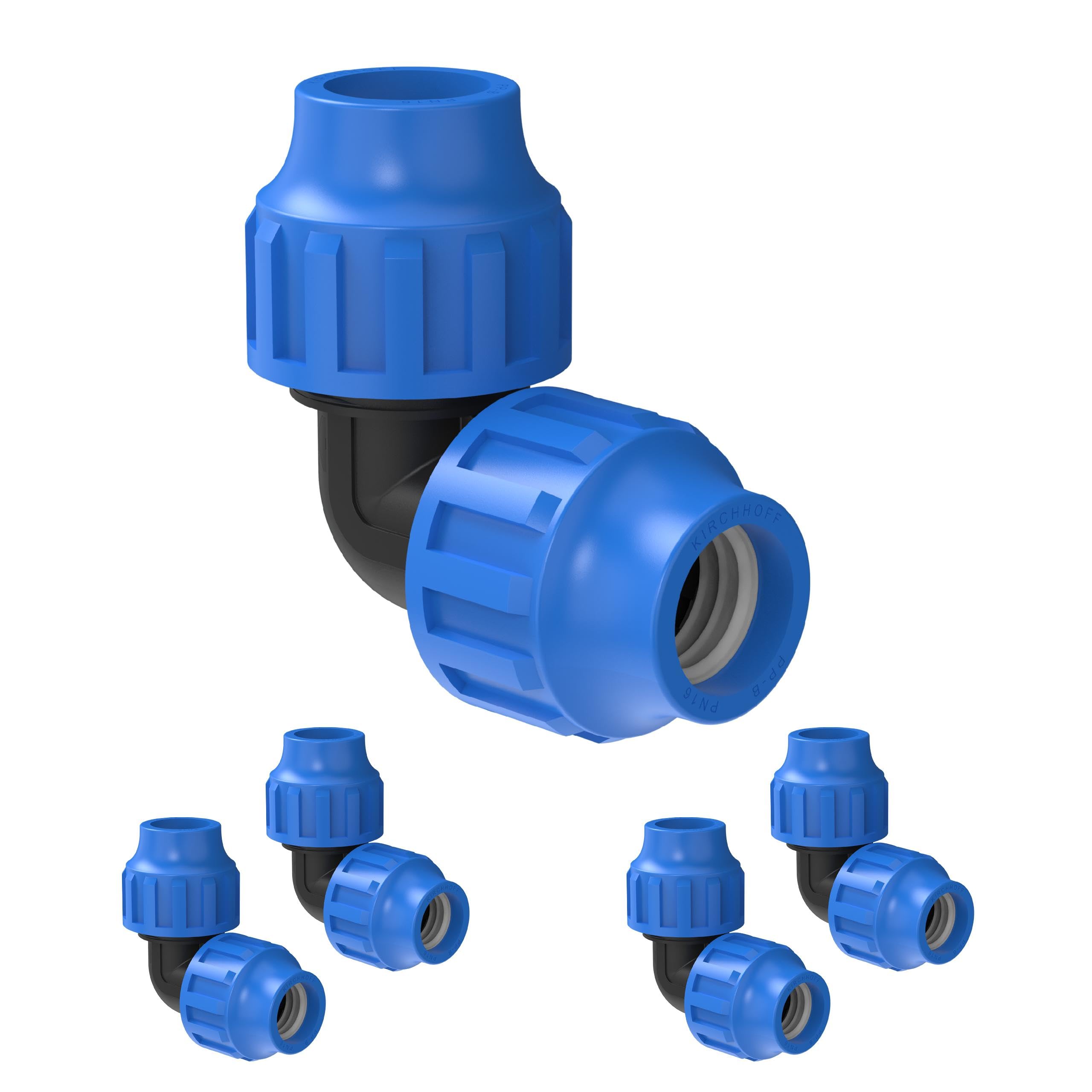 Kirchhoff Fitting Verbindungswinkel 90 Degree Kunststoff 32 x 32 mm für HDPE Rohr 5 Stück im Set Verschiedene Größen DVGW geprüft Trinkwasserqualität Made in EU, Schwarz, 32 mm HDPE Fitting