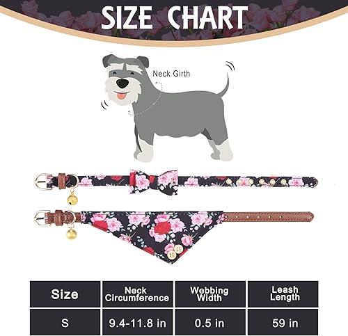 Miniatura 8 de EXPAWLORER Juego de collar y correa para perro, corbata clásica a cuadros y collar bandana para perro con campana, correa para perro sin enredos,