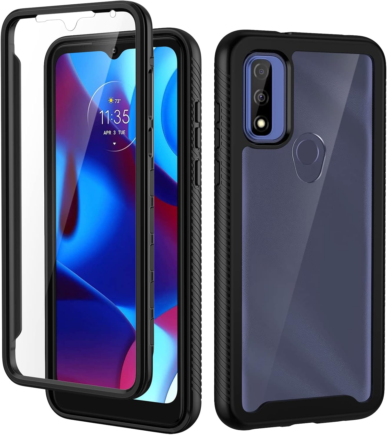 Seacosmo Moto G Pure Case - Full Body Shockproof, Slim & Lightweight with Built-in Screen Protector, Black & Clear