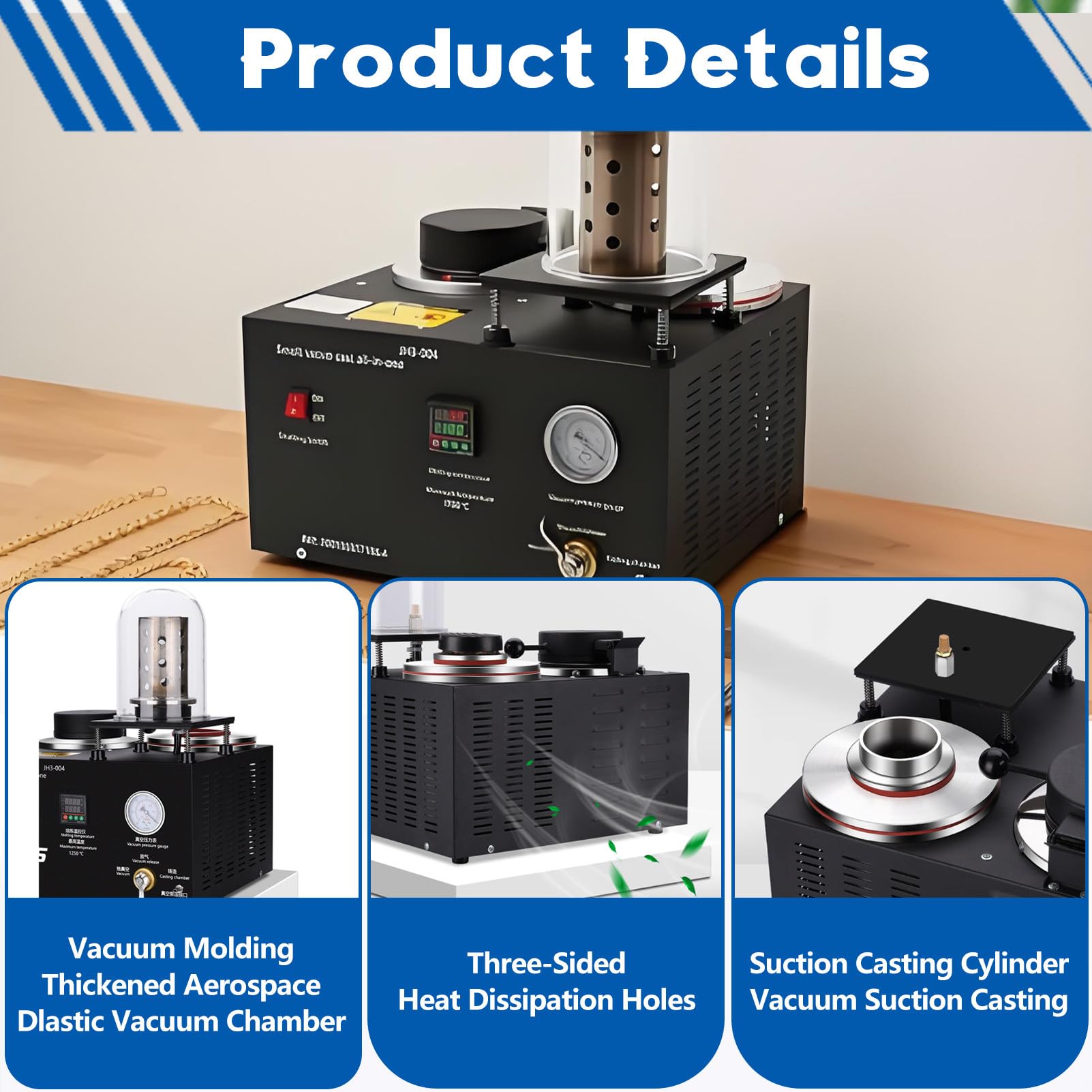 Máquina de fundición al vacío, pantalla digital, herramienta de fundición de metales preciosos a alta temperatura, 1/2 HP, con crisol de grafito, para la fabricación de joyas de oro y plata. 2KG