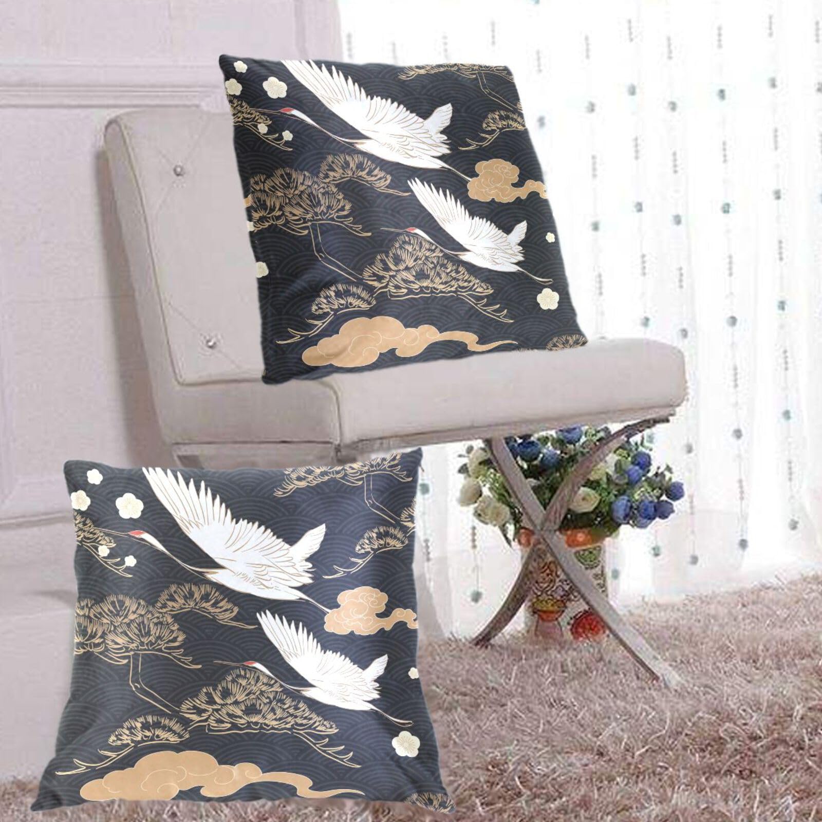 Taie D'oreiller Carrée Coréenne 30cm – Broderie Grues Et Fermeture éclair