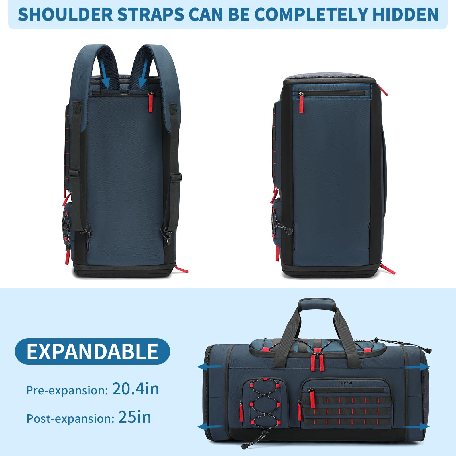 Bosstin - Bolsa de Deporte para Hombre y Mujer (45 L, Bolsa de Viaje, Bolsa de Deporte, Bolsa de Fin de Semana, Mochila de Noche con Compartimento para Zapatos