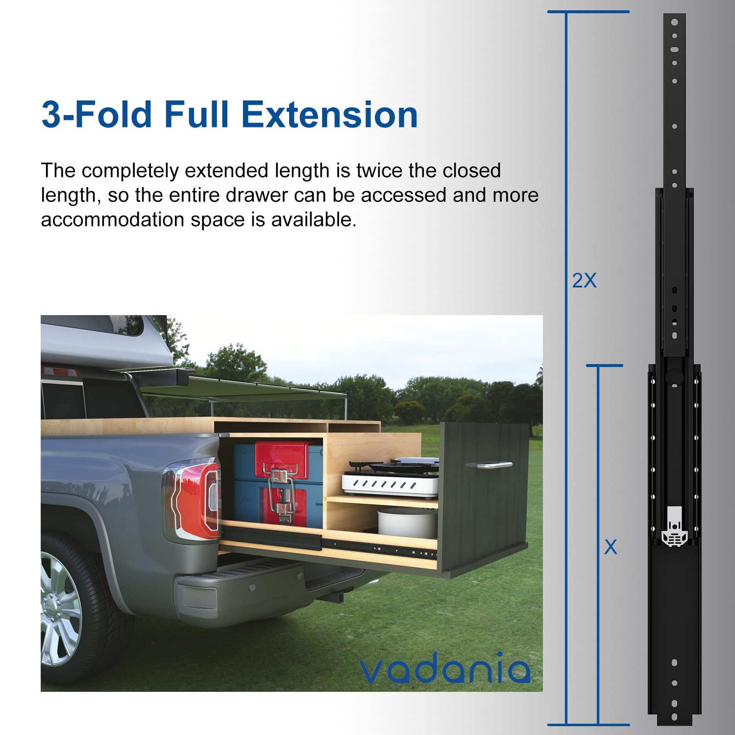 VADANIA 1000mm Negro industriales Guías para cajones de alta resistencia sin bloqueo #A76, 76mm de ancho, carga 172kg, extensión completa de tres secciones, montaje lateral, 1 par