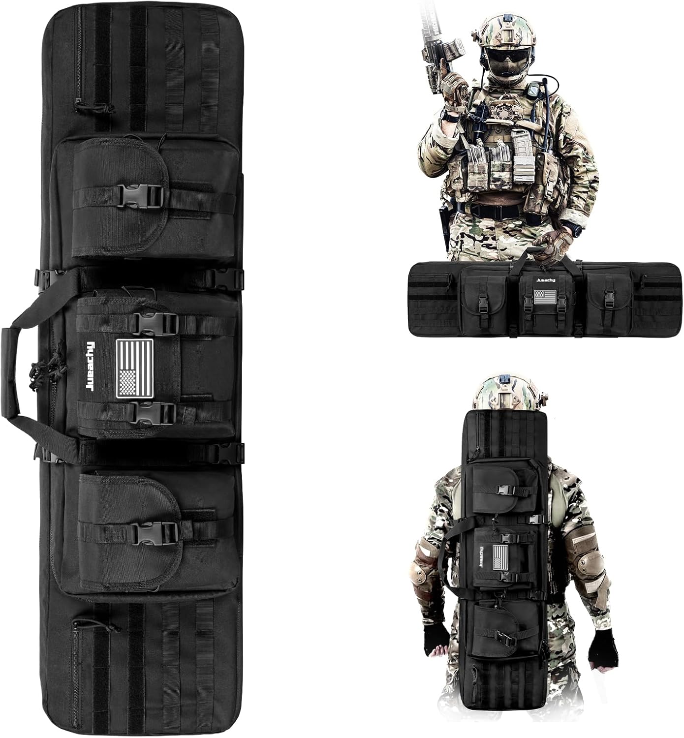 Jueachy Tactical Double Rifle Bag: 42 Inch Rifle Case Long Gun Bag Soft Bags Conceal Backpack Strap Lockable Compartment