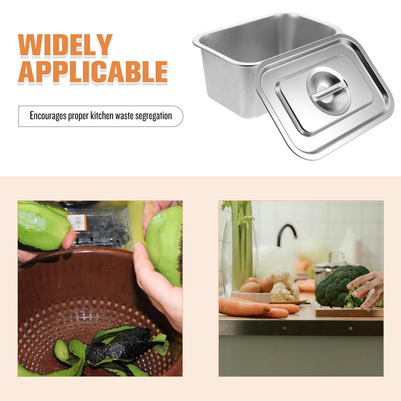 Cabilock Bac à Compost Design Compact et Solide avec Couvercle en Acier Inoxydable Cuisine Collecte des Déchets Alimentaires pour Plan de Travail Intérieur