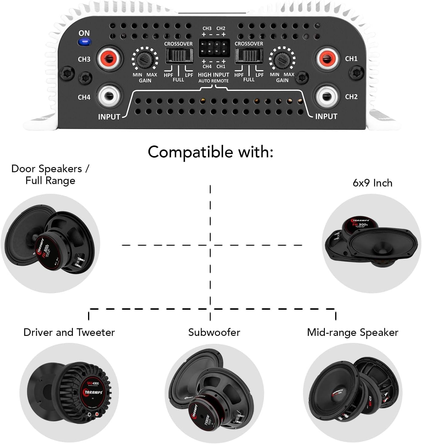 Taramps TS 800x4 Car Audio Multichannel Amplifier 800 Watts Rms 2 Ohms 4 Channel 2 Bridged Channel Full Range Crossover, RCA/High Level Input, Class D - Image 7
