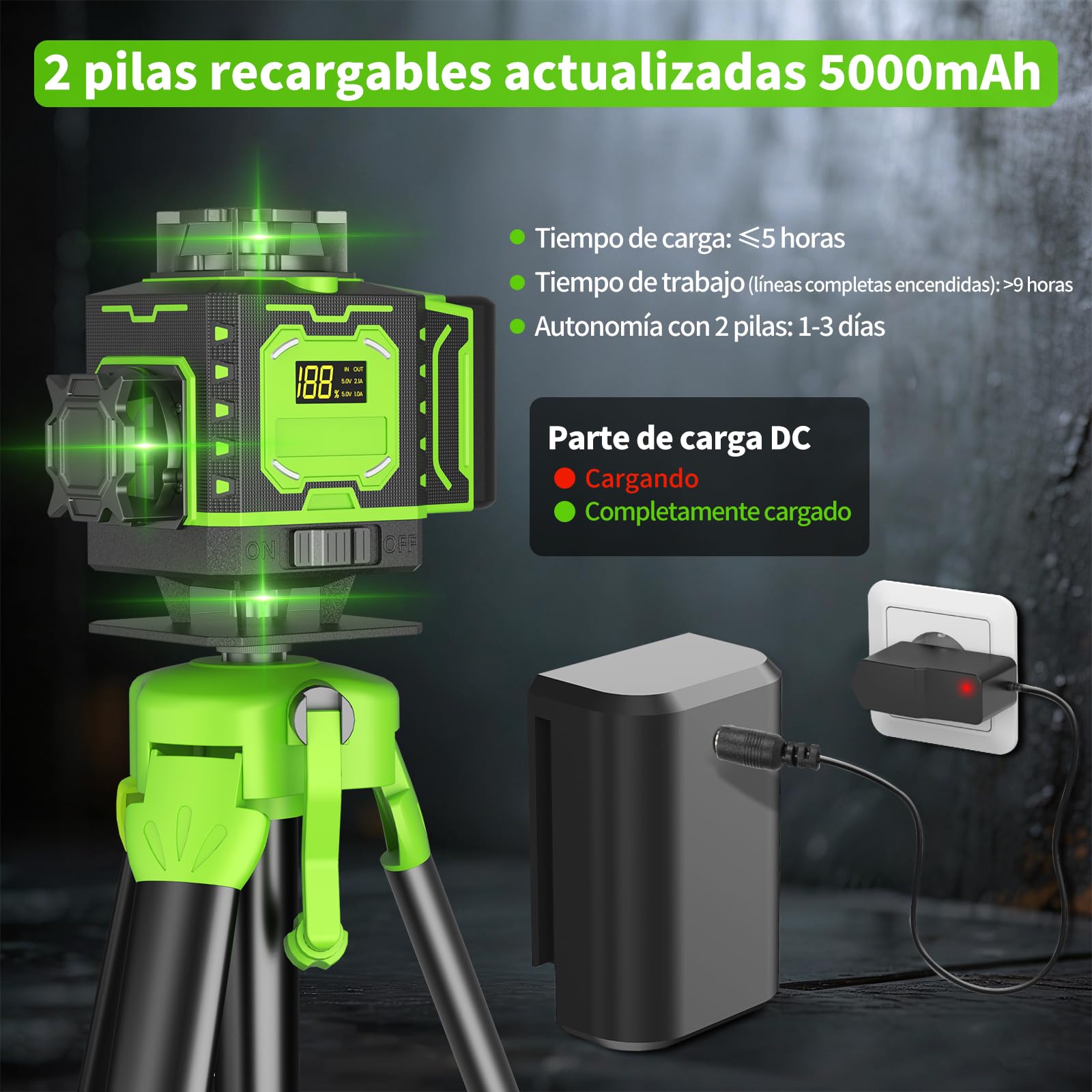 Niveau Laser Chantier Autonivelant 360° x 4 Avec trépied, Lazer Niveaux 4D 16 Lignes Laser, Mode Impulsion ExtéRieur, 2 x Batterie, Nivellement Automatique, Support Rotatif, Télécommande