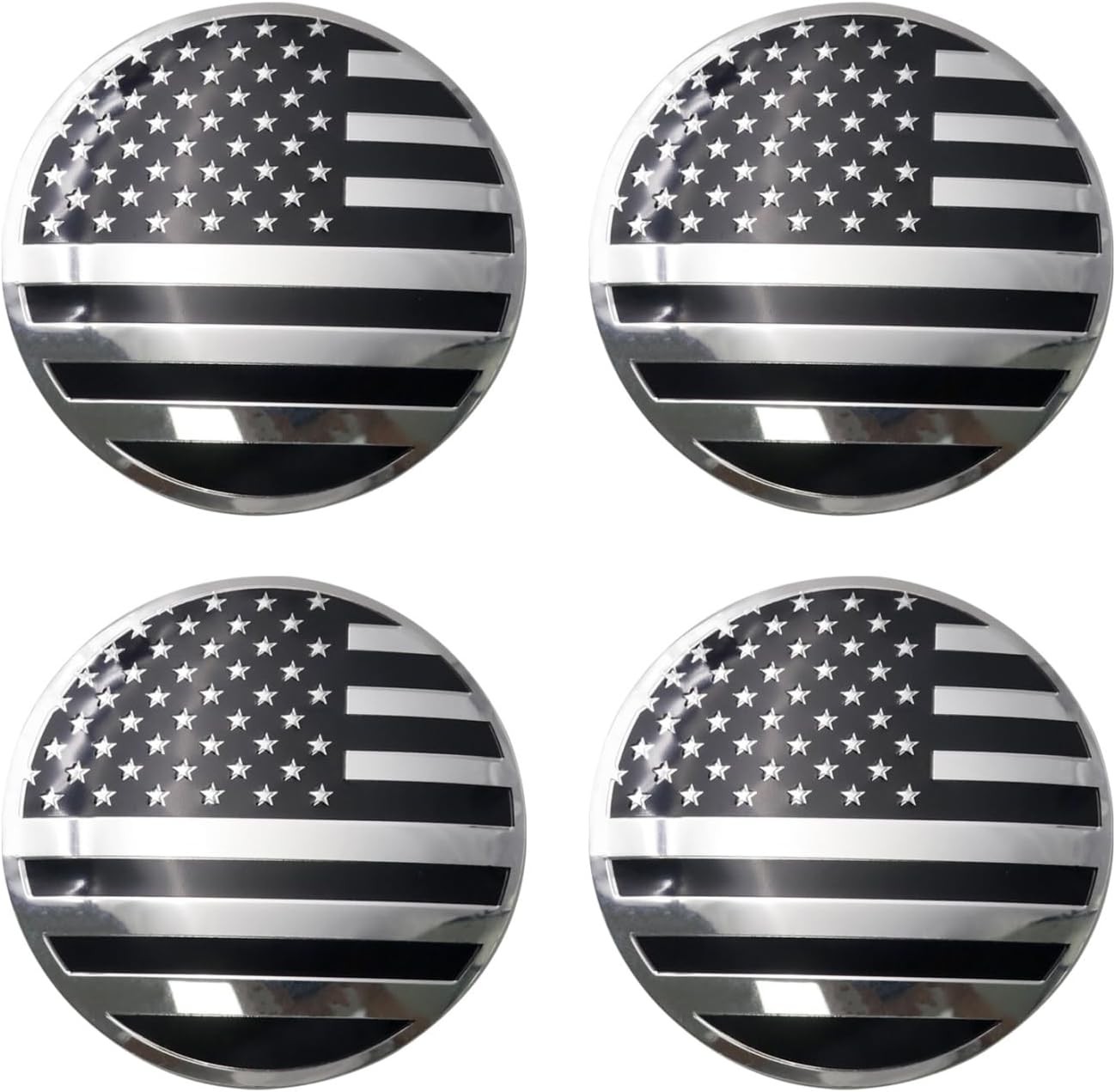 4PCS Custom 63mm 2.5" American Flag Logo Aluminum Metal Wheel Center Caps Circular Stickers for Rims Wheels Accessories Hub Cap Decorative Decals for Car Truck SUV (Silver and Black)