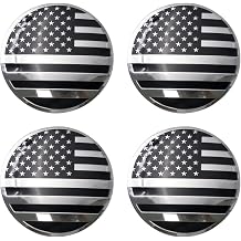 4PCS Custom 63mm 2.5" American Flag Logo Aluminum Metal Wheel Center Caps Circular Stickers for Rims Wheels Accessories Hub Cap Decorative Decals for Car Truck SUV Silver and Black
