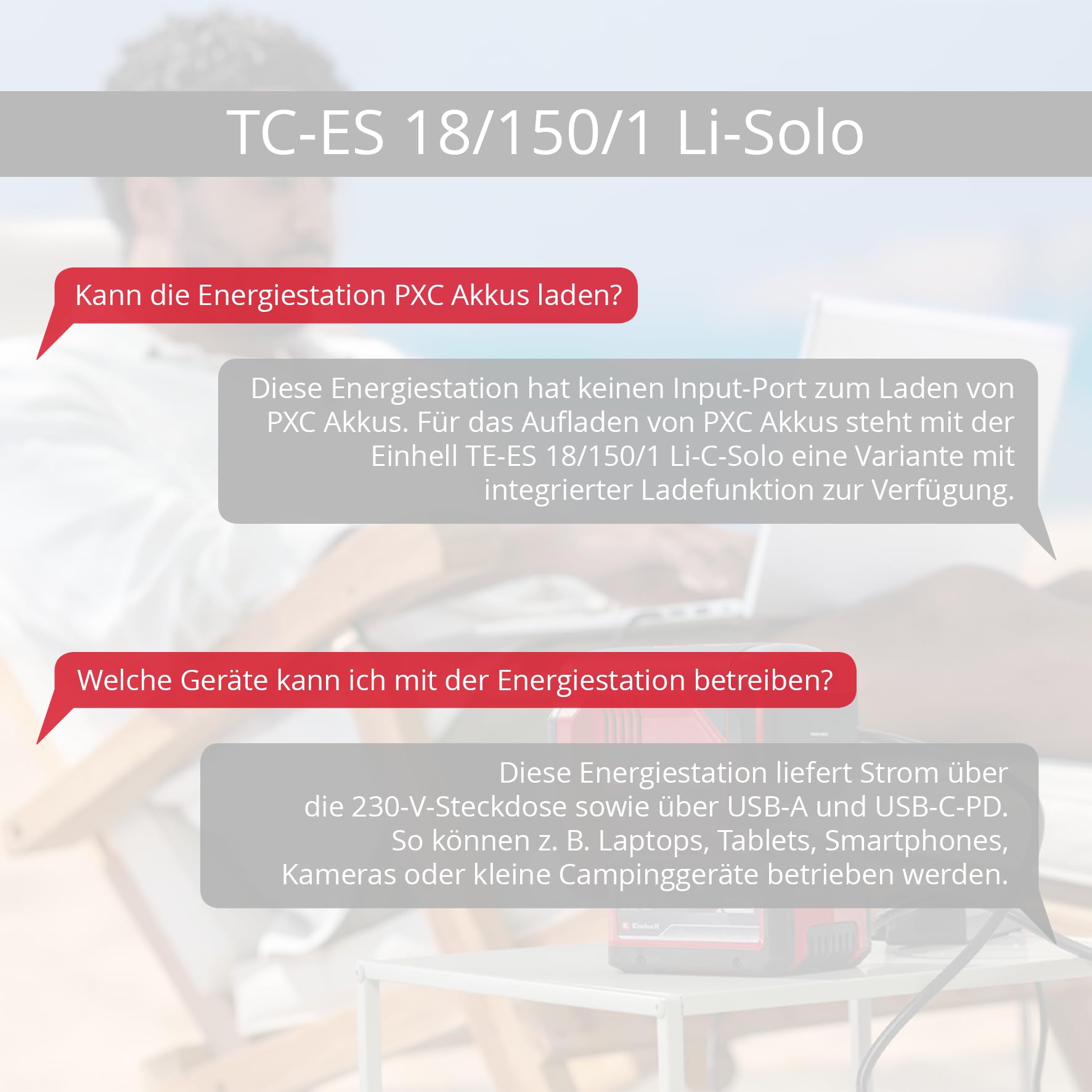 Einhell Akku-Energiestation TC-ES 18/150/1 Li-Solo Power X-Change (18 V, kompakter Wechselrichter, 230-V-Anschluss, USB-A- & USB-C-PD-Anschluss, ohne Akku)