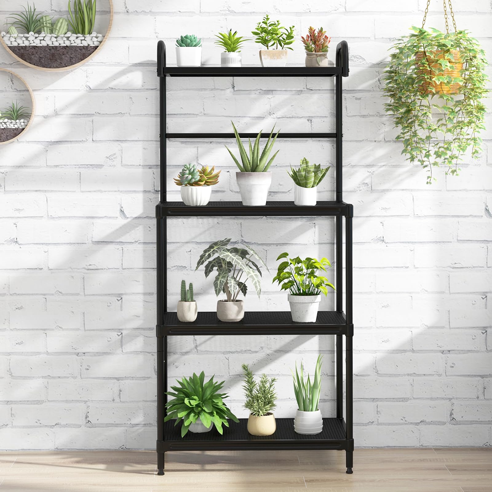 COSTWAY Microonde Scaffale da Cucina per Microonde in Metallo a 4 Ripiani, Carrello per Microonde Scaffalatura Organizzatore Portaoggetti, 60 x 34 x 136 cm (Nero)