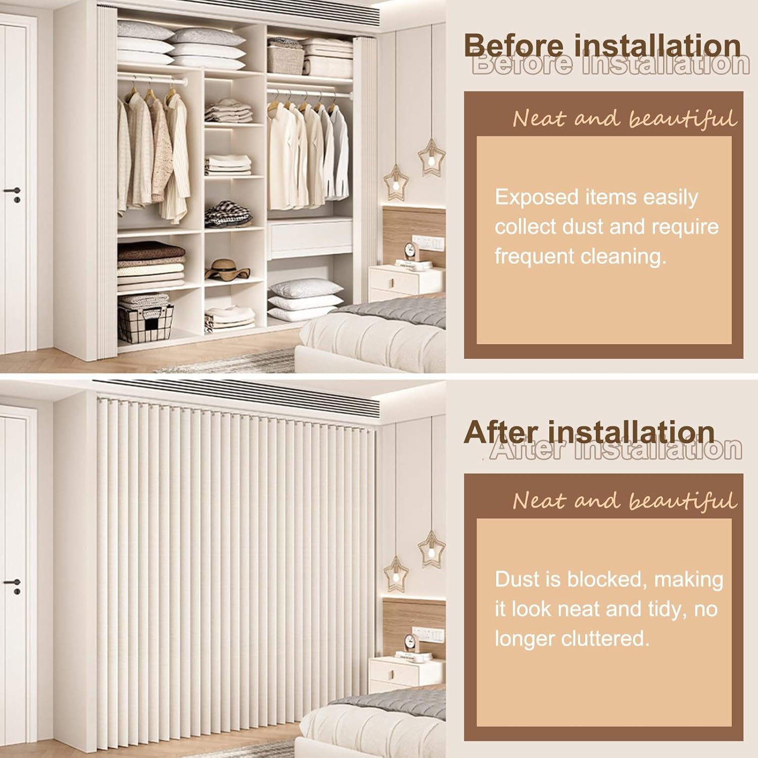 Magnetic Pleated Curtains, Self-Adhesive Tracks, Door Blinds for Use with Wardrobes, Doorway Partition and Cabinets
