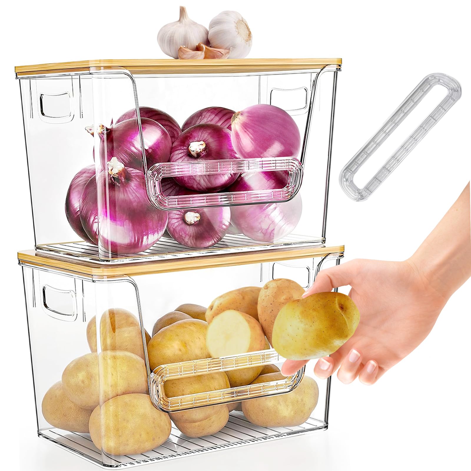 BQBQHONE Kartoffel Aufbewahrungsbox 2 Stück, Zwiebel Aufbewahrung Stapelbar, Zwiebeltopf, Gemüsebox Aufbewahrung Kartoffeln Zwiebeln Knoblauch, Kartoffelbox,Kartoffeltopf, Kartoffelkorb-(2 Stück) Küche, Haushalt & Wohnen