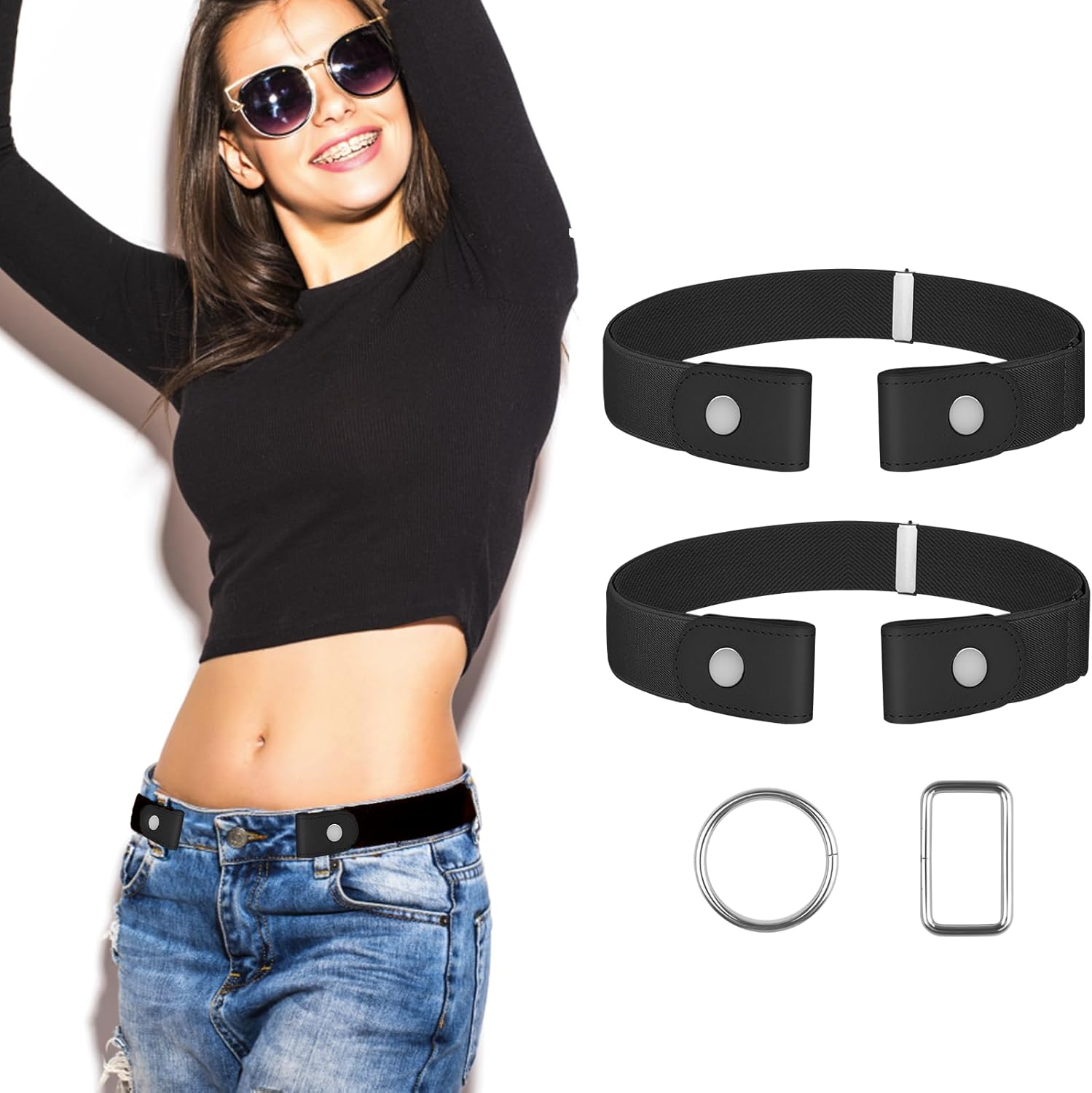 【4 Pcs】No Buckle Stretch Belt for Women and Men Elastic Waist Belt Invisible Belts for Jeans Pants
