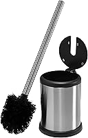 BathBliss Stainless Steel Toilet Brush & Holder with Self-Closing Lid & 360° Brush Head - Compact Bathroom Cleaner