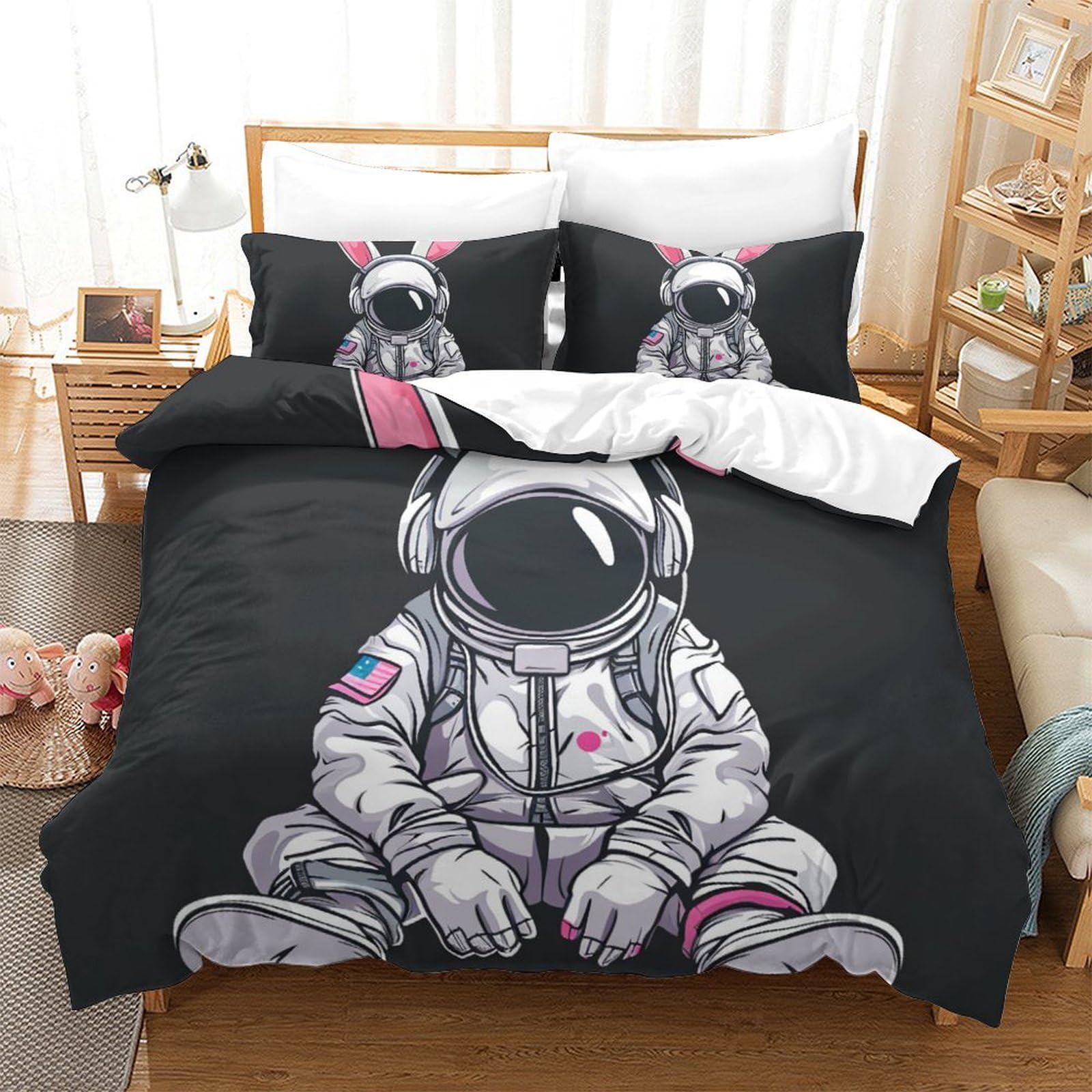 Housse de couette astronaute 3D lit enfant et ado microfibre fermeture éclair