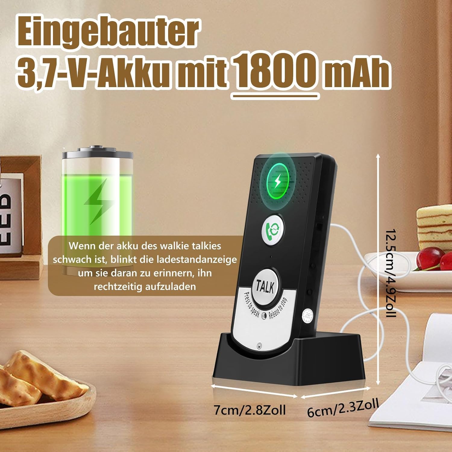 Telituny 2-Pack Wireless Intercom System, 1000m Open Area/50m Through Walls, 1800mAh Rechargeable - Image 4