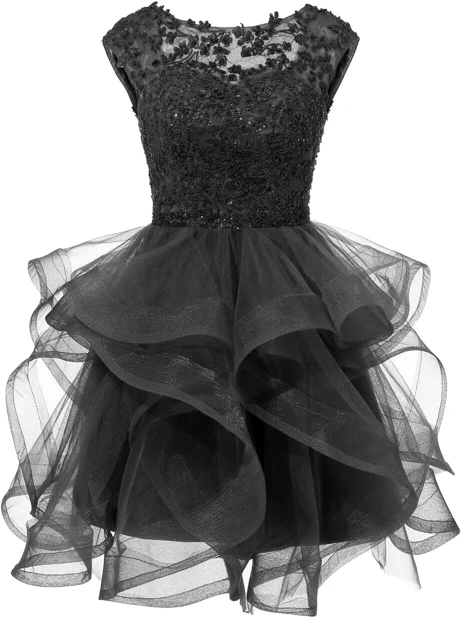 Dydsz Women's Appliques Cap Sleeve Prom Dress Short Teens Homecoming Dresses Party Cocktail Gown