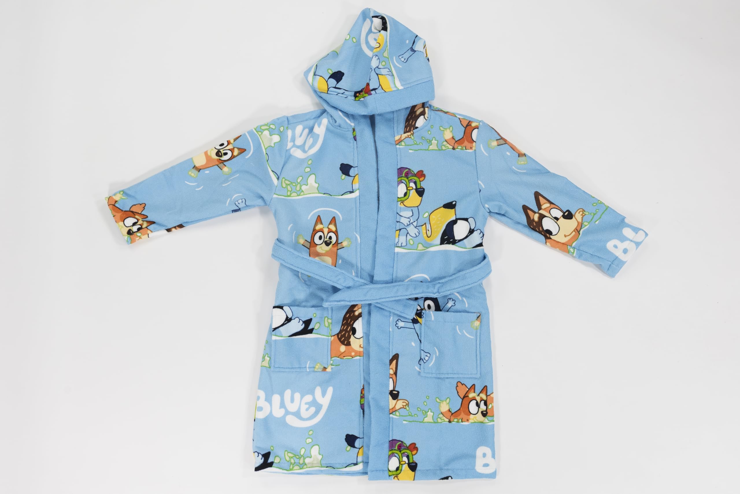Aymax, Set Peignoir + Serviette + Gant Enfant Bluey | Bluey & Bingo Bleu Ciel All-Over | Licence Officielle