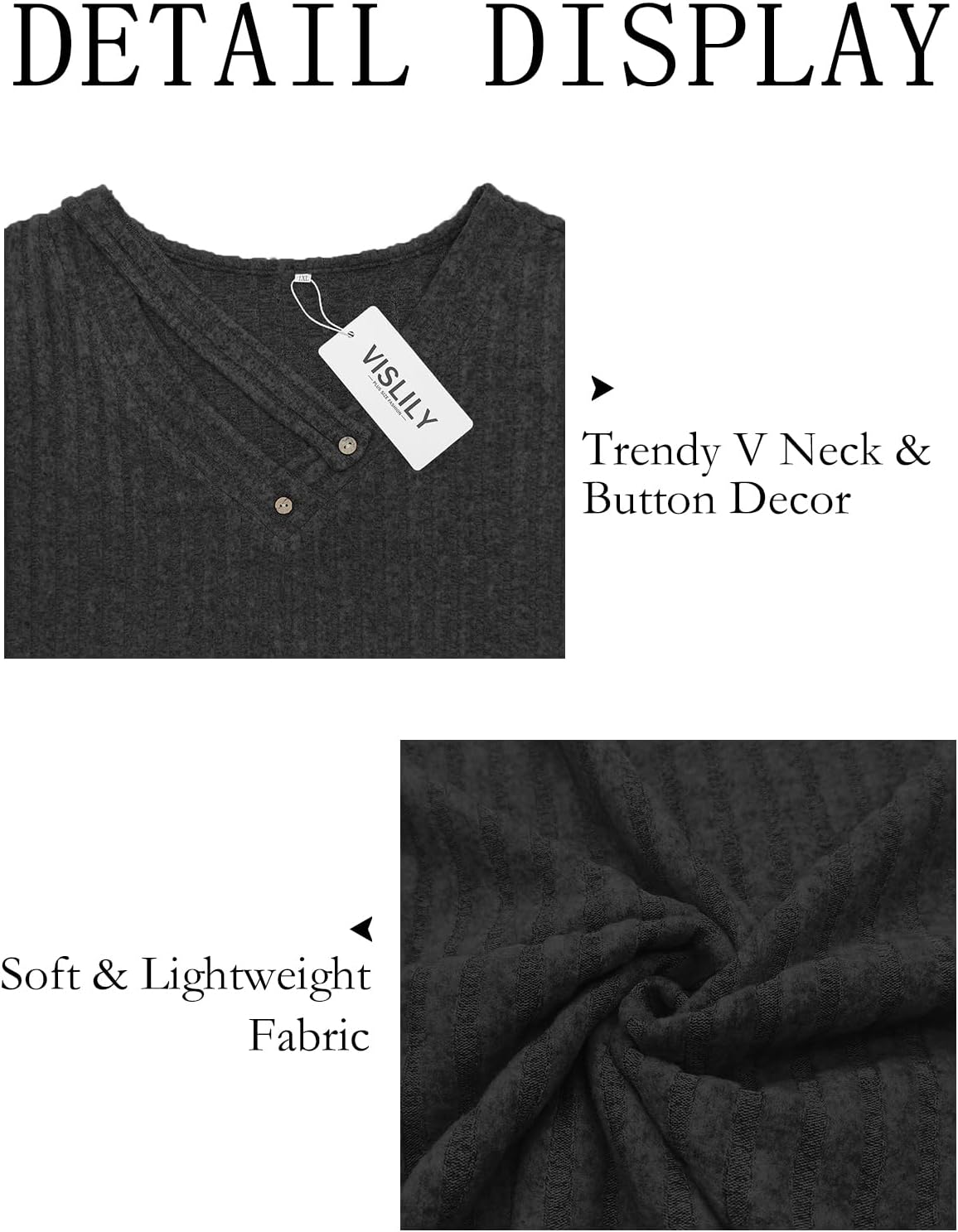 VISLILY Womens-Plus-Size-Tops Trendy V Neck Casual Long Sleeve Shirts Lightweight Knit Sweaters Button Decor Tunics Blouses - Image 5