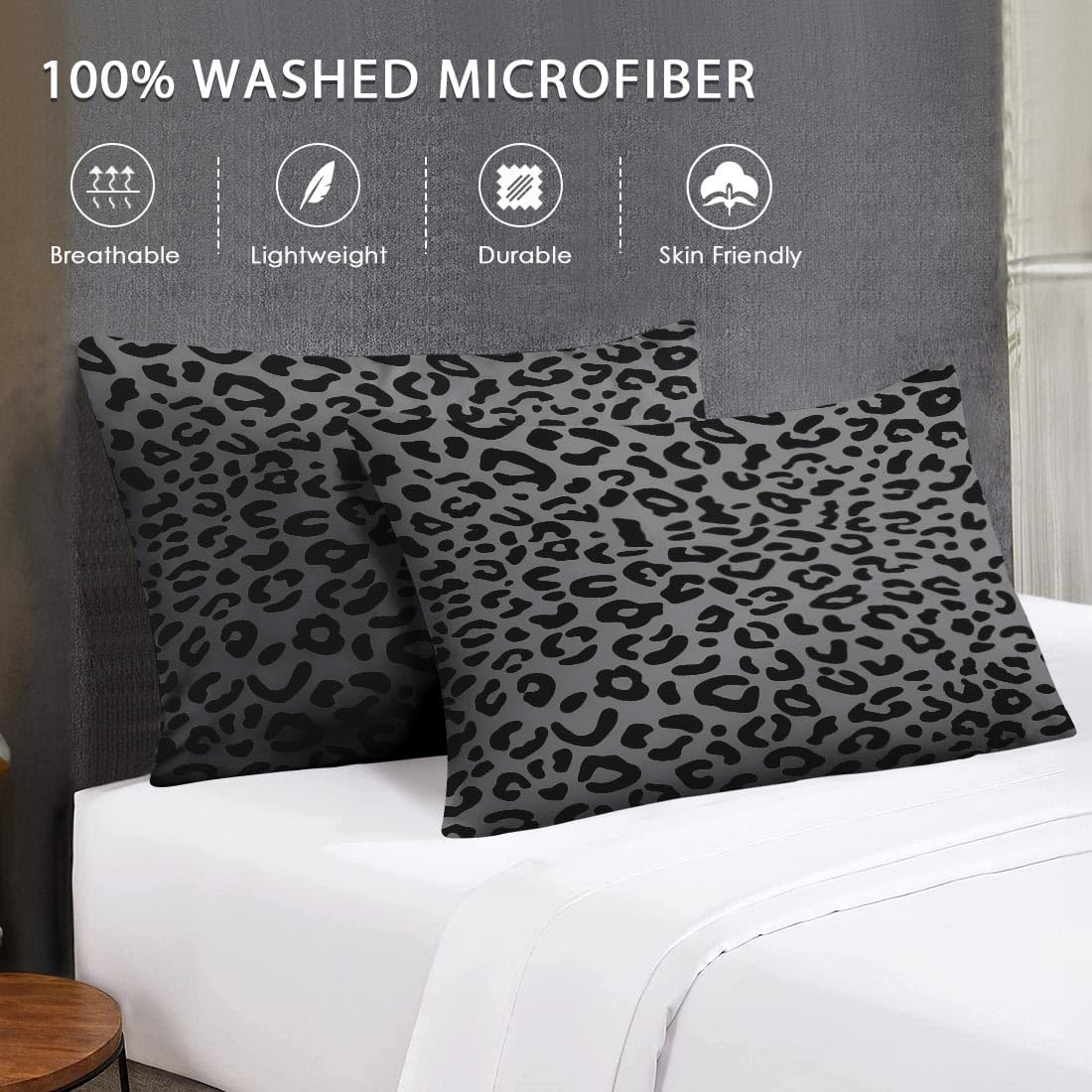 WeCozy 3 Pcs Queen Size Comforter Set with 2 Pillowcases, Leopard Cheetah Animal Soft Bedding for Kids and Adults, Gray Black Comforter Set for Room Bedroom Bed Decor