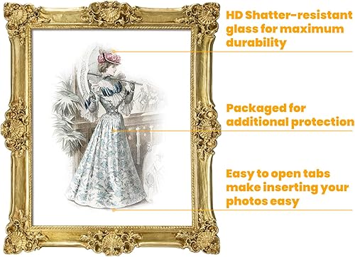 Vista 21 de GUOER Portarretratos vintage de 5 x 7 pulgadas con frente de cristal, marco antiguo para colgar en la pared de mesa (5 x 7 pulgadas, dorado claro)