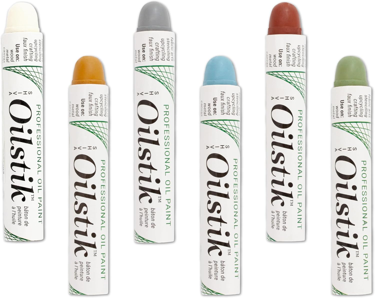 Jack Richeson & Co Shiva Artist Grade Oilstiks Set – 6 Neutral Landscape Colors (Antique White, Wedgewood Blue, Pewter Gray, Yellow Ochre, Celadon Green, Barn Red) – Professional Oil Paint Sticks for Canvas, Fabric, Wood & Mixed Media