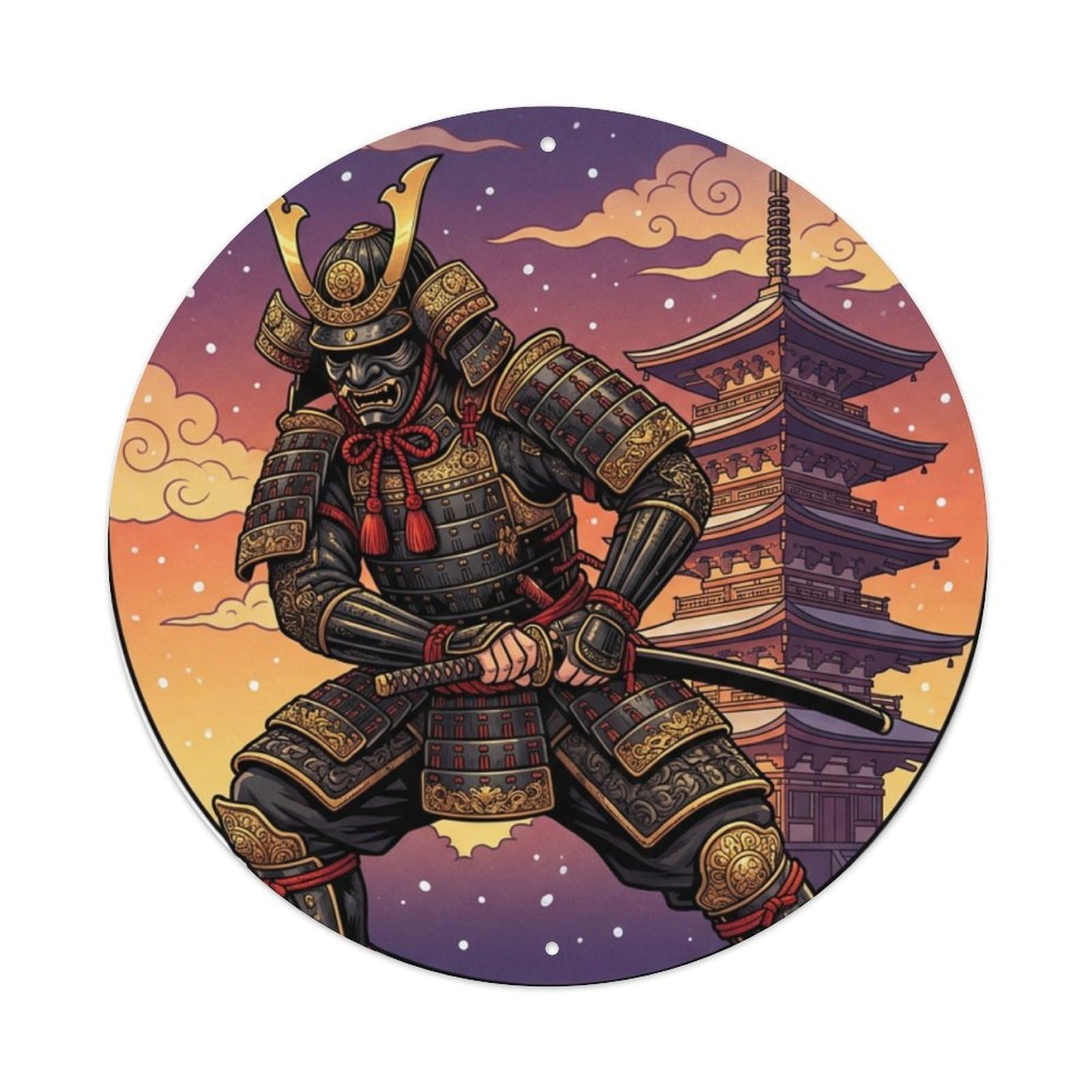 Cwbufd Vintage Style Samurai Warrior Armor Reverse Grip Pagoda Twilight Era Vintage Metal Tin Sign Plaque Wall Decor For Cafe, Club Bar, Office, Garden Metal Poster 8X8inch