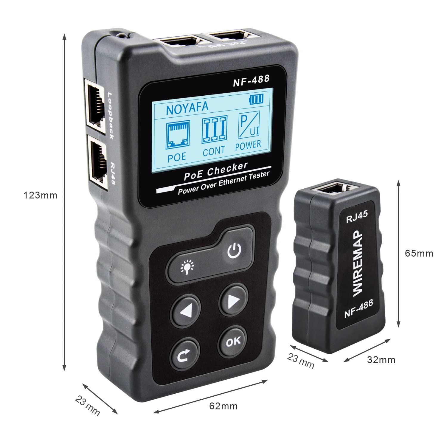 NF-488 New LCD Network PoE Checker Over The Ethernet cat5 cat6 LAN Cable Tester Loop Test Tool, Power Over Ethernet (PoE) Checker Tester