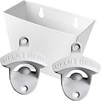 Vista 1 de Abrebotellas de cerveza de montaje en pared blanca al aire libre con cubo colector de tapa con agujeros de drenaje