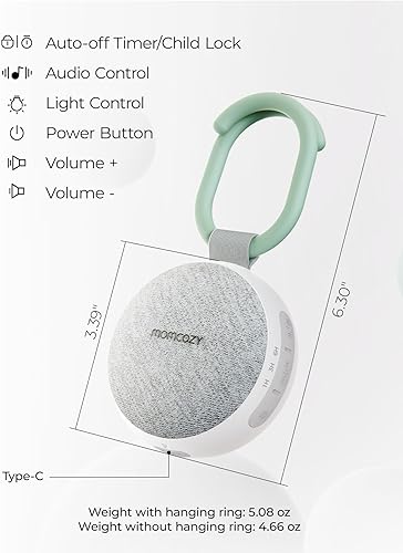 Miniatura 8 de Momcozy Máquina de sonido portátil con luz nocturna, máquina de sonido de ruido blanco para bebé, 20 sonidos relajantes, terapia de sonido, energía