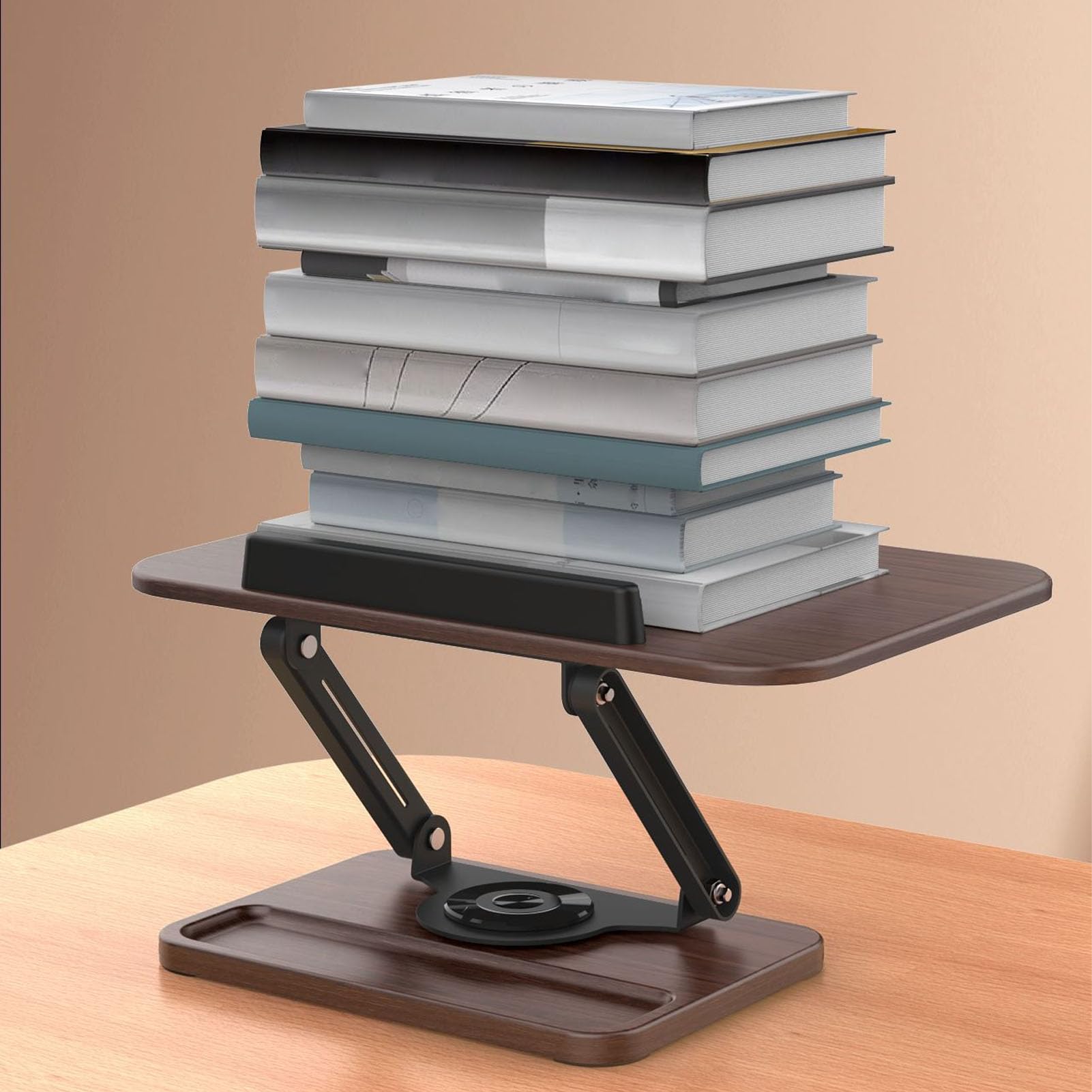 Support de Livre, Support de Livre de Cuisine Pliable à Hauteur Multi-angle Réglable à 360°, de avec Clips de Page élastiques, Base Antidérapante pour Lire, Cuisiner, étudier, Ordinateurs
