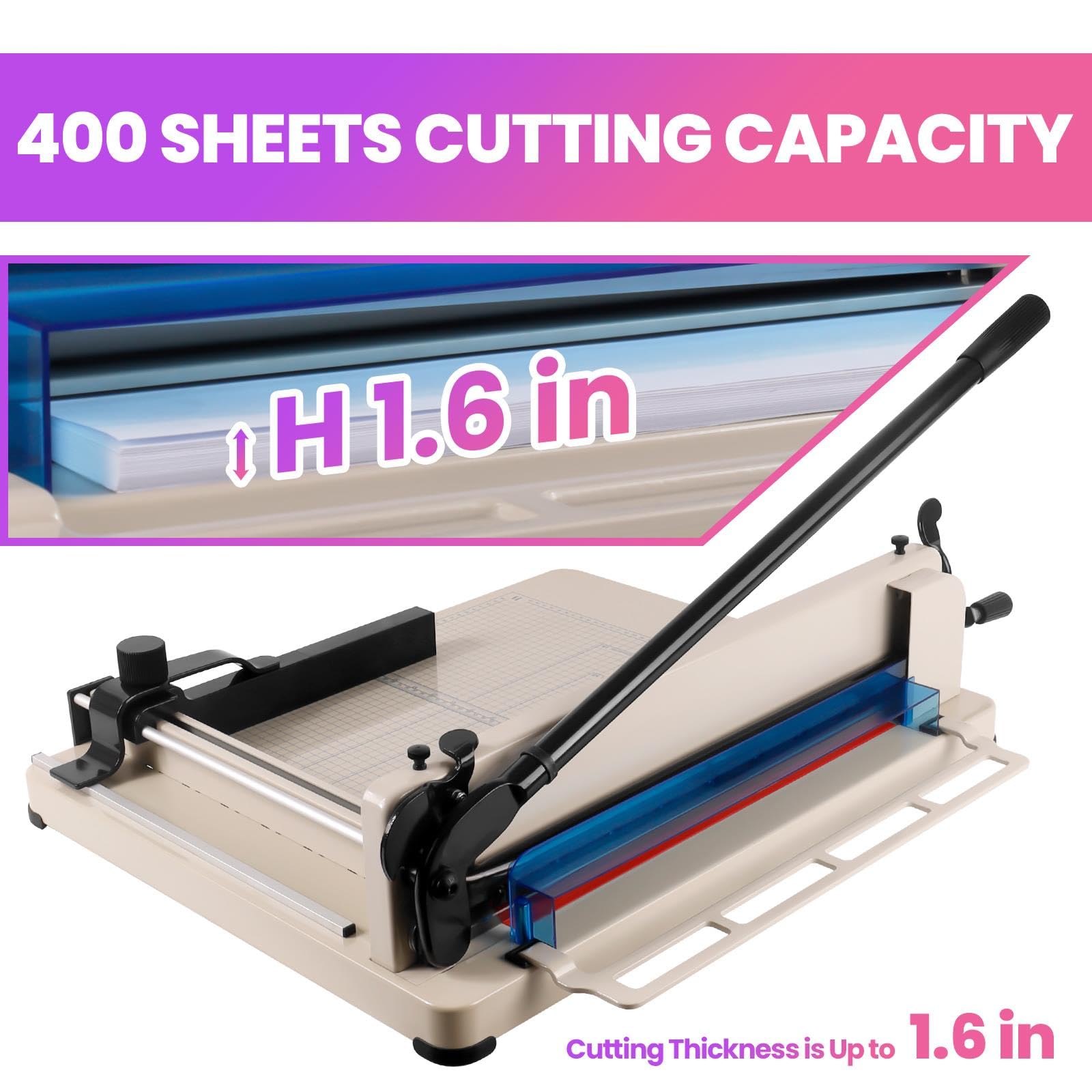 Taglierina a ghigliottina per carta da 43 cm (17 pollici) per impieghi gravosi, in acciaio ad alta velocità con scala graduata, capacità di 400 fogli, stabile con blocco e coperchio trasparente, ide