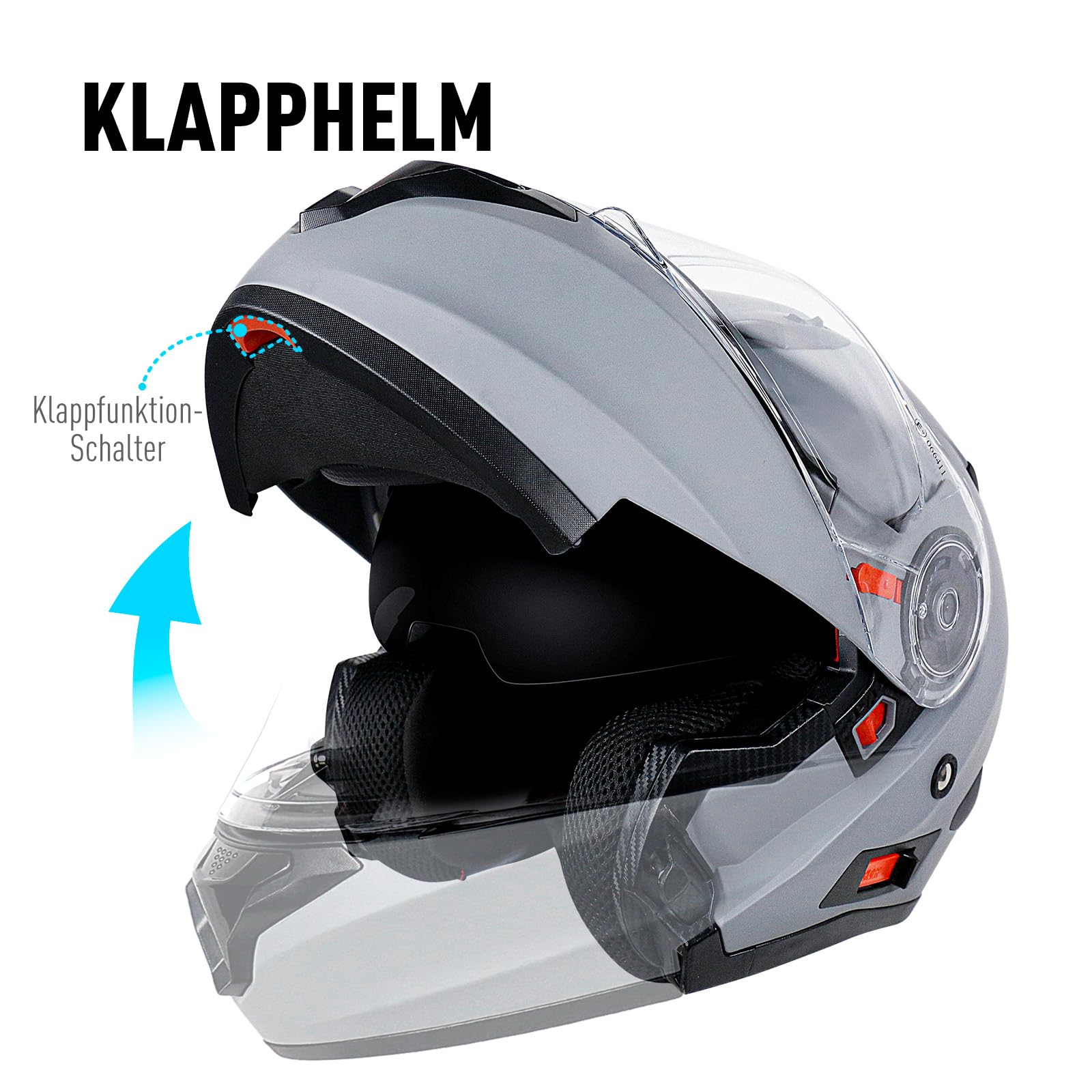 Helm Motorrad, Motorradhelm Zertifiziert nach ECE 22.06, Klapphelm Motorrad Herren, Schwarzer und Grauer Helm