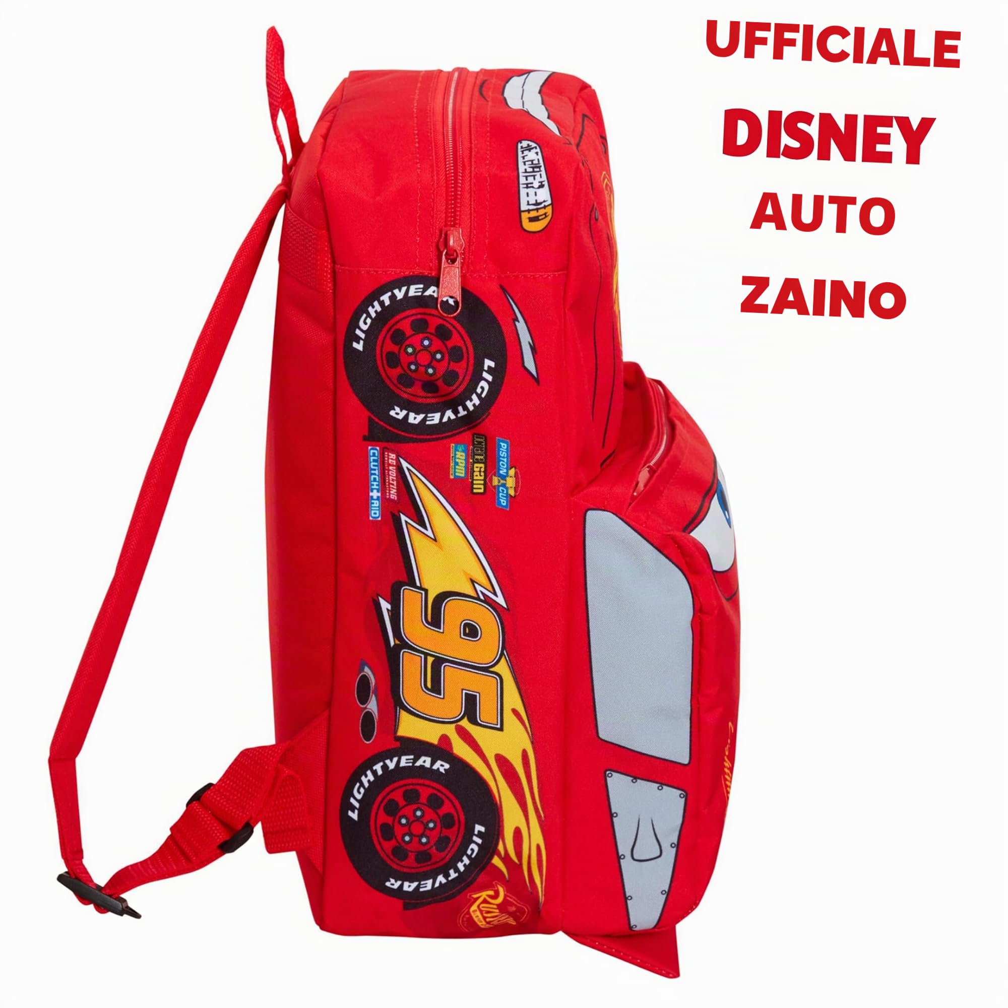 Zaino Disney Cars 3D Bambini Lightning McQueen Scuola Asilo Borsa per il pranzo Zaino Rosso 95