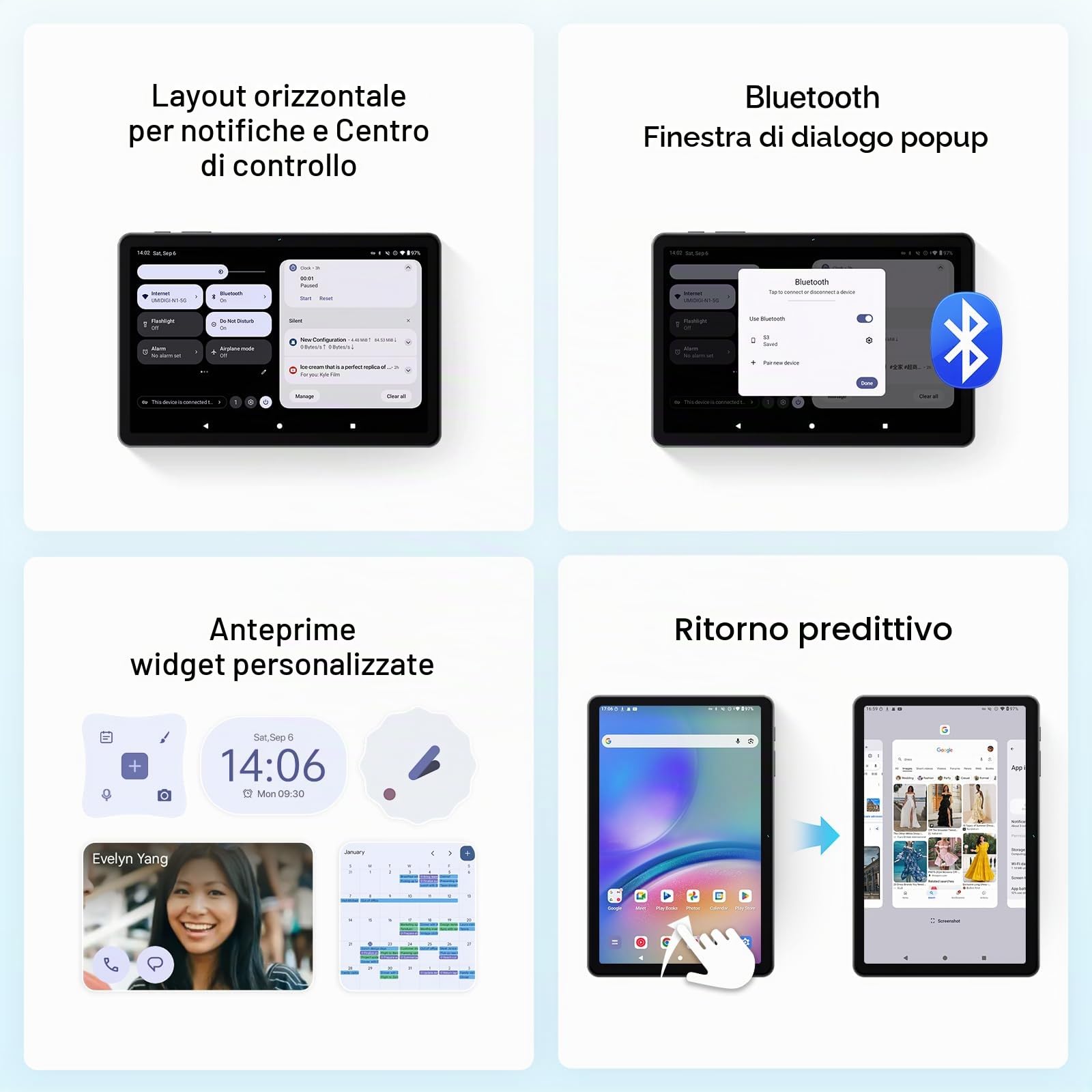 Tablet 10 Pollici Android 15 Tablet con Gemini AI, 18GB+128GB (2TB TF) Tablets, Processore 2.0 GHz, 5G/WiFi 6, Schermo HD IPS Schermo 1280x800, Radio FM/GPS/Bluetooth, Kids Space e YT Kids