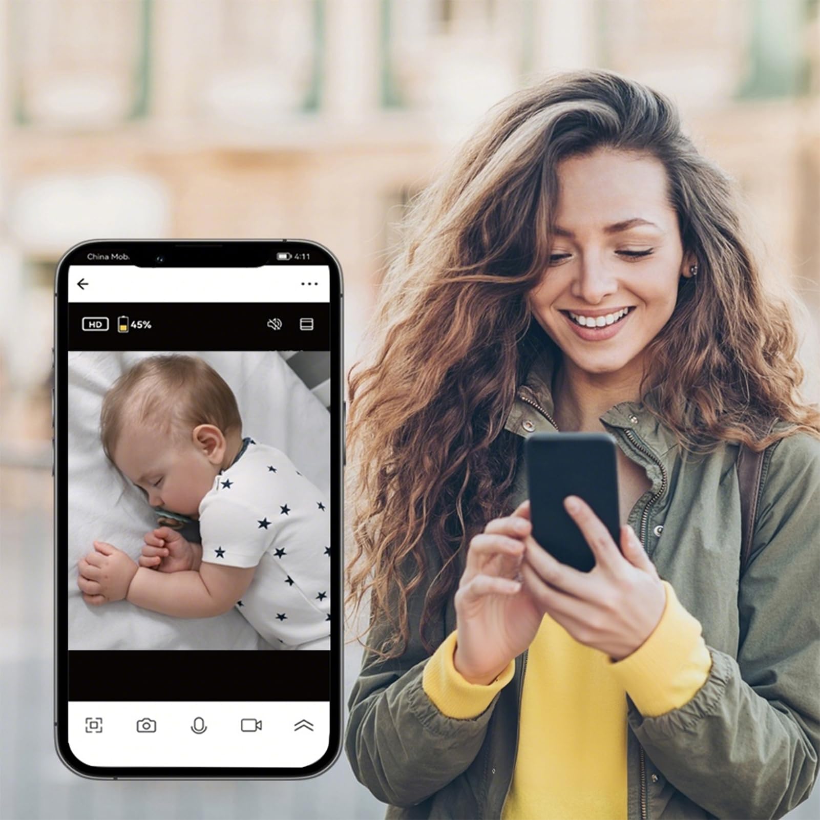 Baby Monitor con Fotocamera e Audio, Display 5", WiFi, Visione Notturna, Zoom 4x, Allarme Temperatura Ricaricabile, Orologio Pappa, Audio Bidirezionale, Portata 300 M per Genitori, (Spina