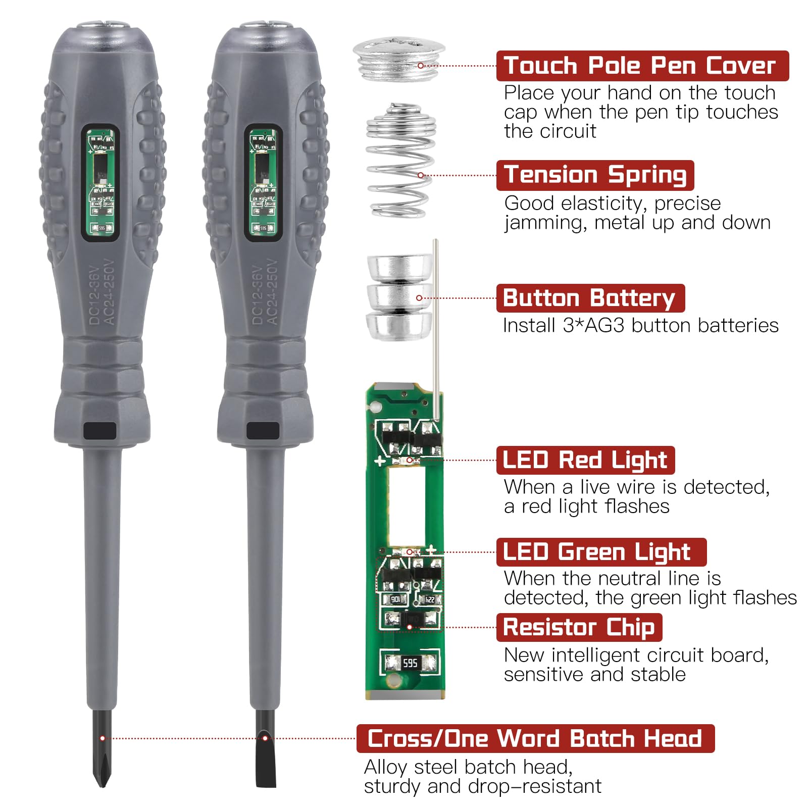 4 cacciaviti tester di tensione, tester di elettricista multifunzione, cacciavite magnetico ad alta coppia 2 in 1, penna per tester di corrente per casa, industria